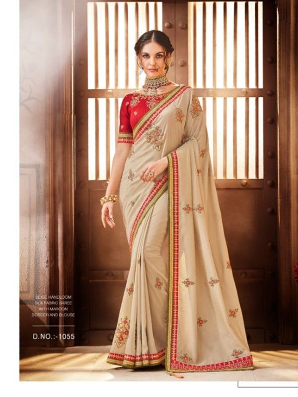 Gorgeous Nakkashi NAK1055 Designer Maroon Beige Handloom Silk Saree - Fashion Nation