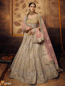 Reception Wear Golden Gota Silk Net Indian Lehenga Choli by Fashion Nation