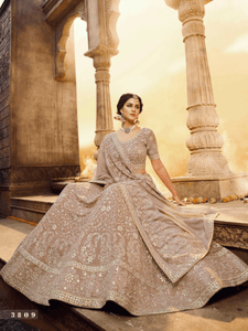Party Wear Light Brown Georgette Embroidered Lehenga Choli by Fashion Nation