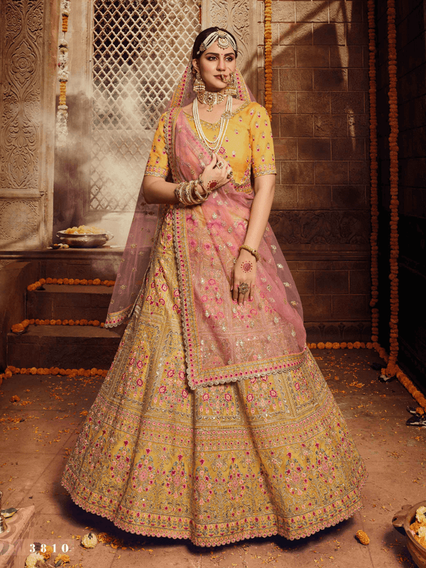 Festive Yellow Organza Majestic Rajasthani Lehenga Choli - Fashion Nation