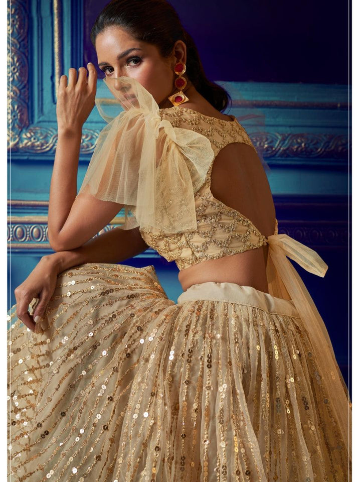 Reception Wear Beige Net Evening Party Special Lehenga - Fashion Nation