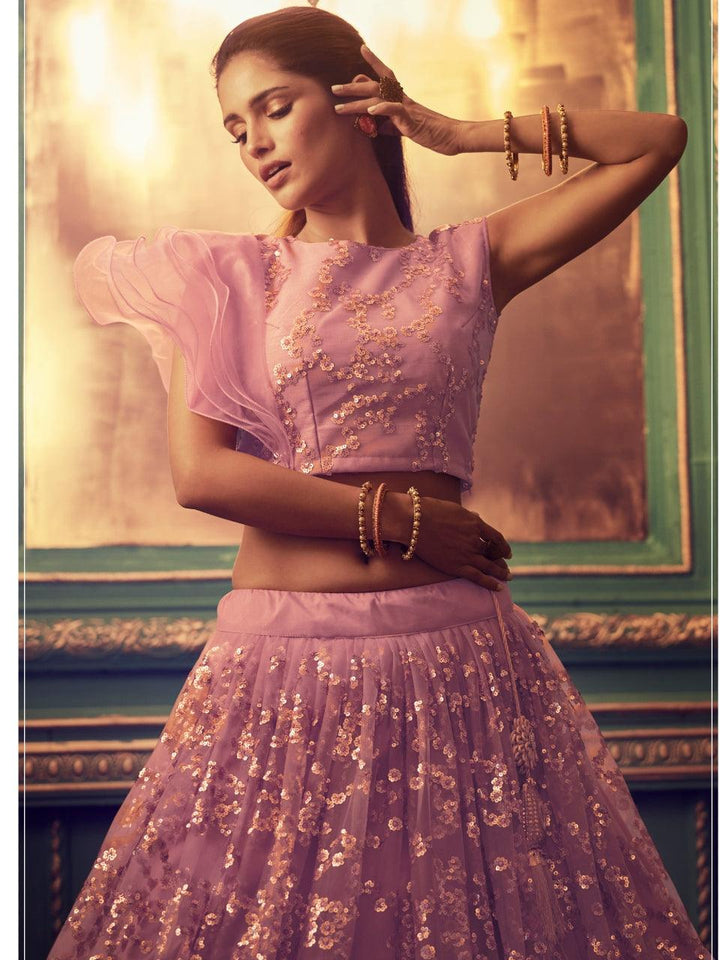 Marriage Party Special Mulberry Pink Net Lehenga Choli - Fashion Nation