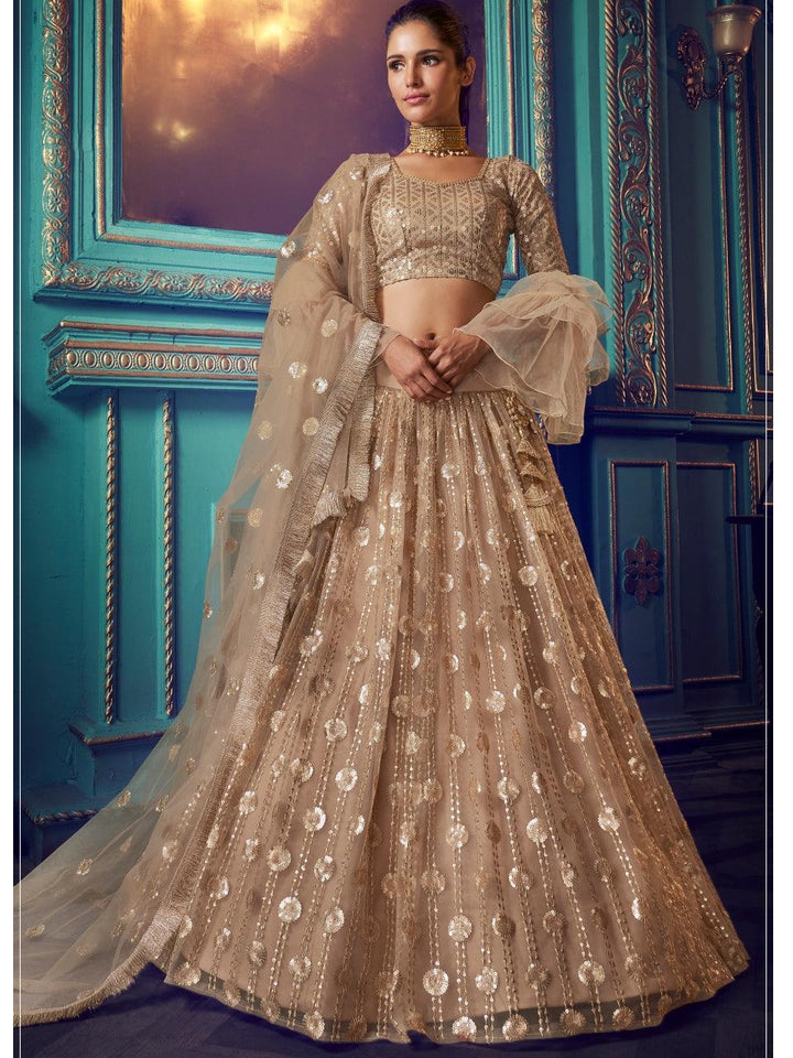 Engagement Wear Beige Net Stylish Lehenga Choli - Fashion Nation