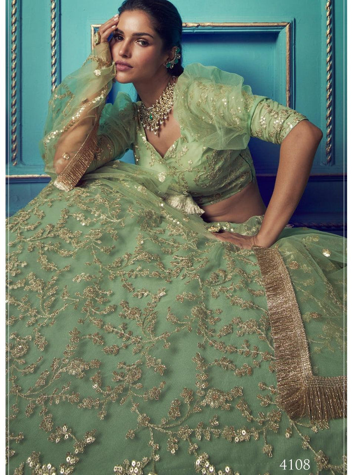 Occasional Wear Green Net Ruffled Pretty Lehenga Choli - Fashion Nation