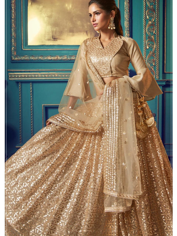 Marriage & Bridal Wear Beige Net Ruffled Designer Lehenga Choli - Fashion Nation