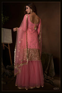 Engagement Wear Pink Net Occasion Special Sharara Suit at Cheapest Prices