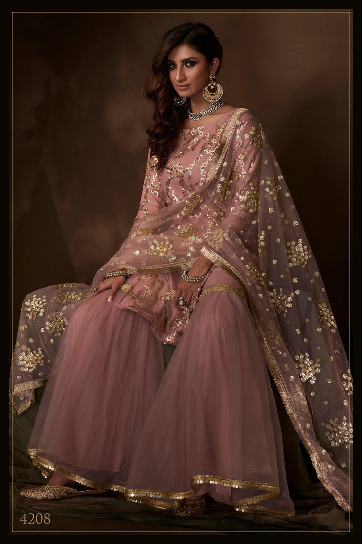 Wedding Wear Purple Net Beautiful Sharara Suit - Fashion Nation