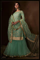 Evening Party Wear Green Net Reception Special Sharara Suit for Online