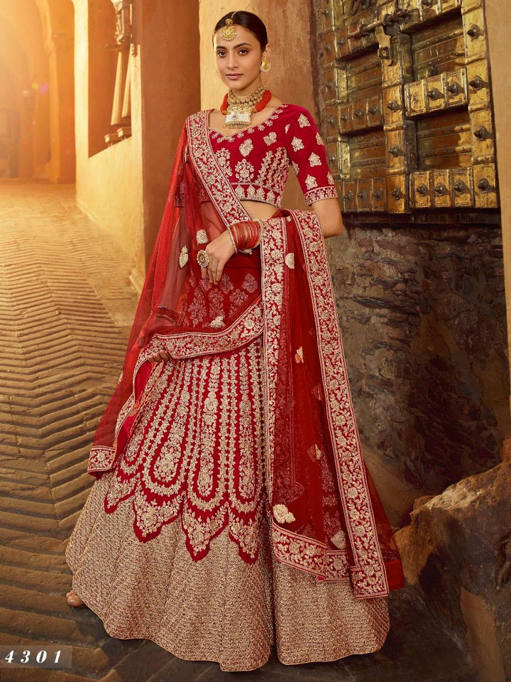 Bridal Wear Red Velvet Designer Lehenga Choli - Fashion Nation