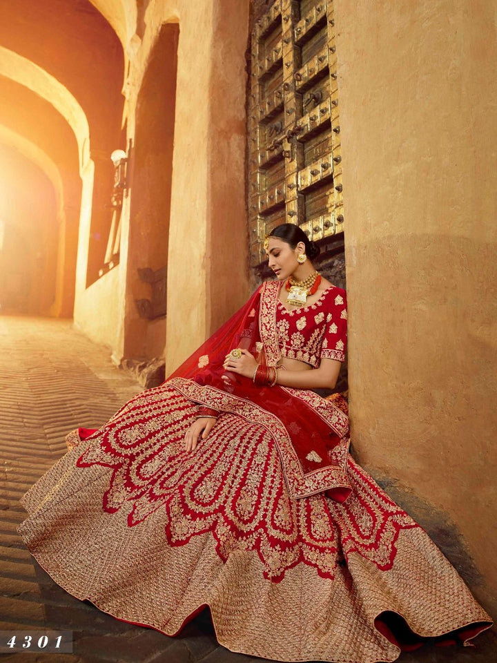 Bridal Wear Red Velvet Designer Lehenga Choli - Fashion Nation