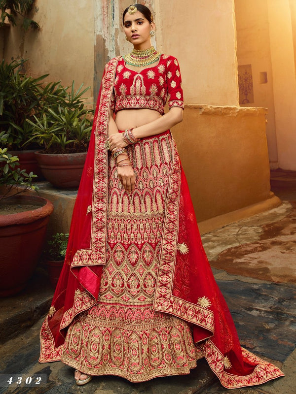 Reception Wear Red Velvet Wedding Special Lehenga Choli - Fashion Nation