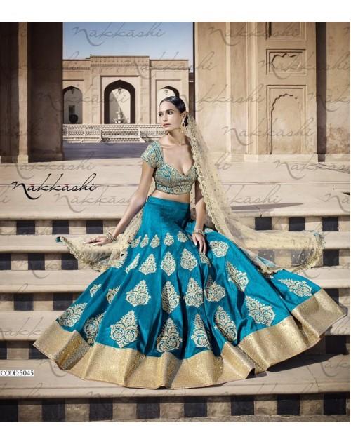 Charming Nakkashi NAK5045 Festive Blue Beige Bhagalpuri Silk Net Lehenga Choli - Fashion Nation