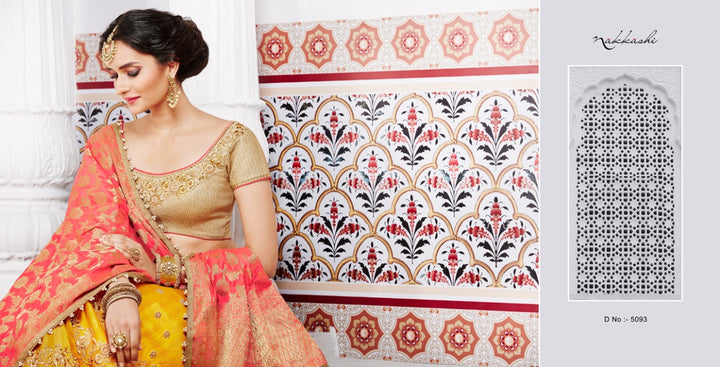 Handcrafted NAK5093 Bridal Yellow Peach Benarasi Silk Jacquard Lehenga Choli - Fashion Nation