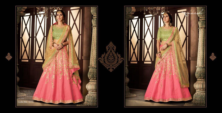 Famous NAK5115 Bridal Green Pink Net Silk Lehenga Choli - Fashion Nation