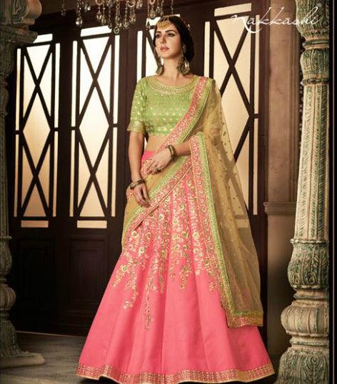 Famous NAK5115 Bridal Green Pink Net Silk Lehenga Choli - Fashion Nation