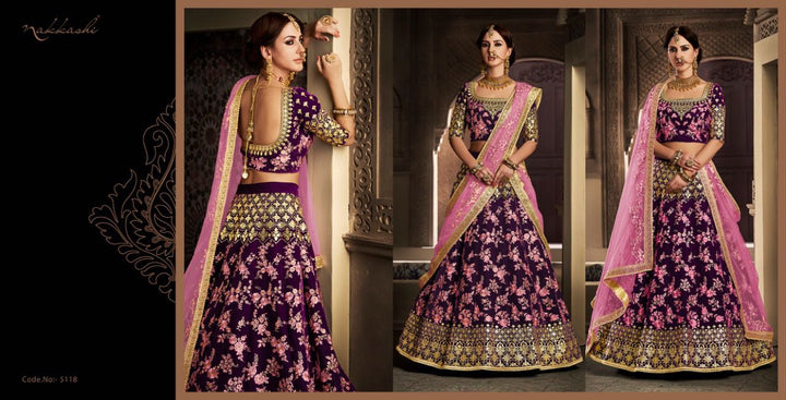 Bridal Pink Magenta Velvet Net Lehenga Choli - Fashion Nation