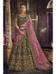 Majestic Nakkashi NAK5149 Bridal Green Velvet Pink Net Lehenga Choli - Fashion Nation