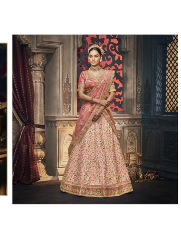 Fabulous Nakkashi NAK5162 Bridal Peach Jacquard Handloom Silk Net Lehenga Choli - Fashion Nation