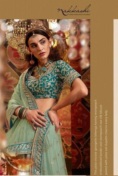 Engagement Wear Nakkashi Aqua Georgette Pretty Lehenga - Fashion Nation