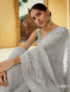 Afternoon Party Wear Grey Georgette Designer Saree by Fashion Nation