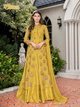 Fusion Fashion Yellow Jacquard Tissue Indo Western Gown with Long Jacket by Fashion Nation