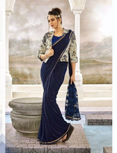 Stylish TV70701 Designer Blue Silk Lycra Net Saree with Jacket - Fashion Nation