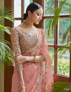 Peach Evening Party Wear Organza Designer Saree by Fashion Nation