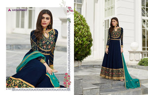 Splendid ASH7035 Indo Western Blue Georgette Silk Floor Length Anarkali Gown - Fashion Nation