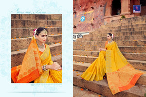 Traditional SH7976 Bridal Yellow Orange Banarasi Silk Saree - Fashion Nation