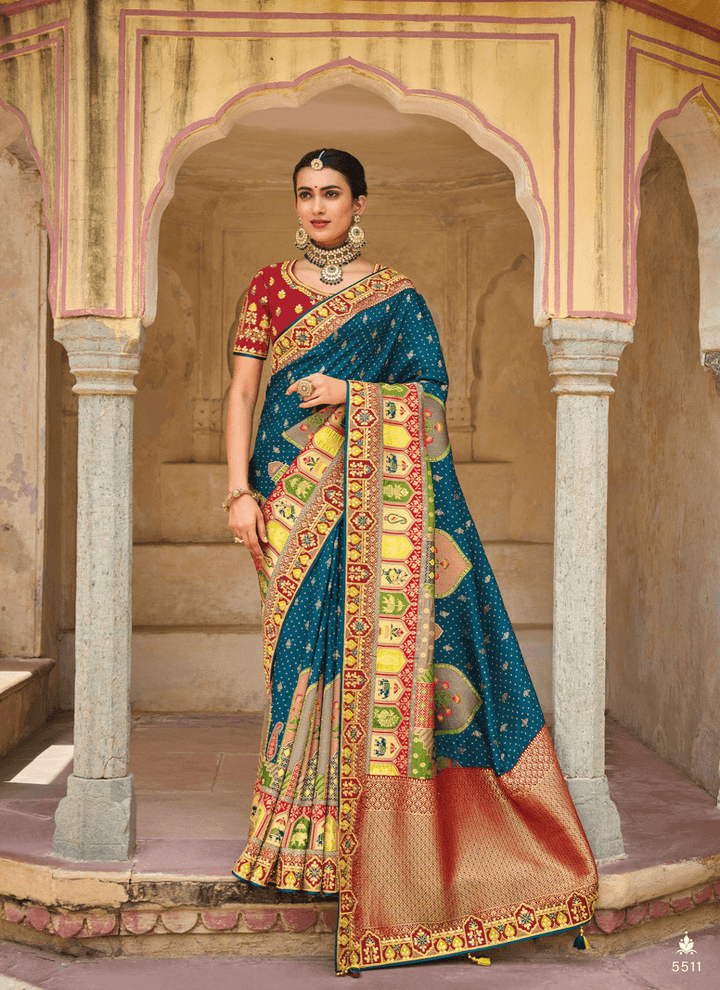 Mehendi Wear Bandhej Silk Weaving Sari - Fashion Nation