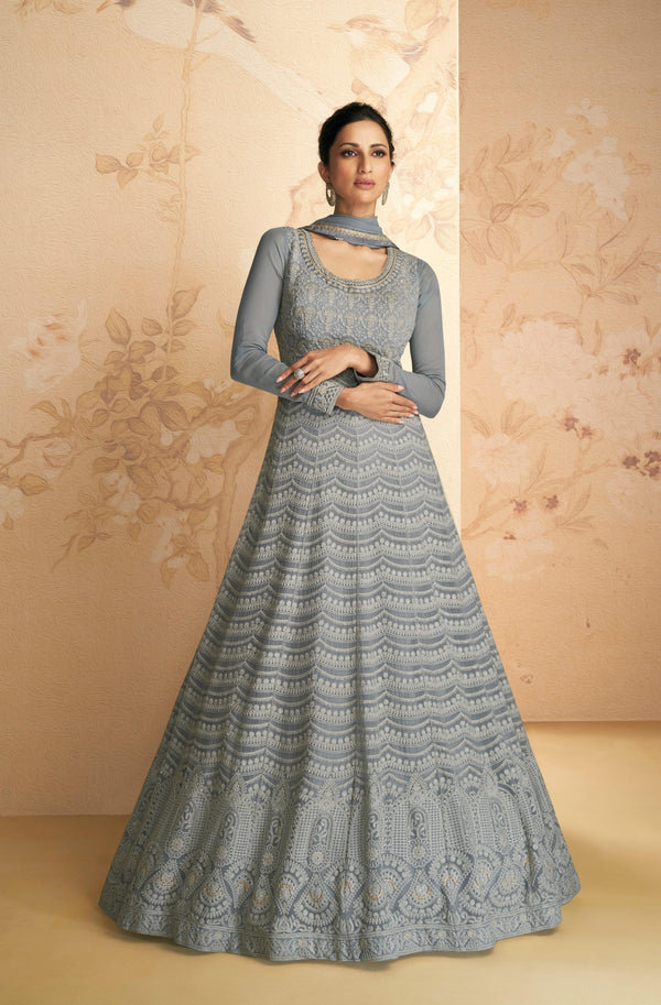 Designer Indo Western Lucknowi Embroidered Gown - Fashion Nation