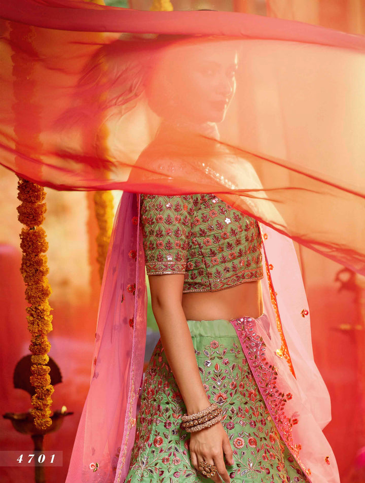 Bridal Wear Green Organza Silk Designer Lehenga Choli - Fashion Nation