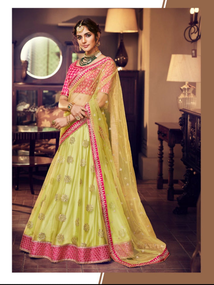 Splendid Nakkashi NAK4164 Bridal Liril Green Net Lehenga Choli - Fashion Nation