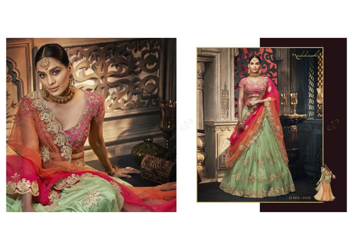 Festive Nakkashi NAK5155 Bridal Pista Green Net Rani Handloom Silk Lehenga Choli - Fashion Nation