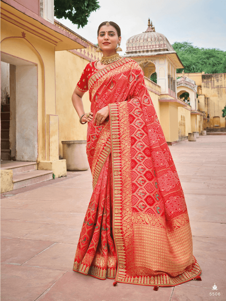 Bridal Wear Bandhej Silk Weaving Saree - Fashion Nation