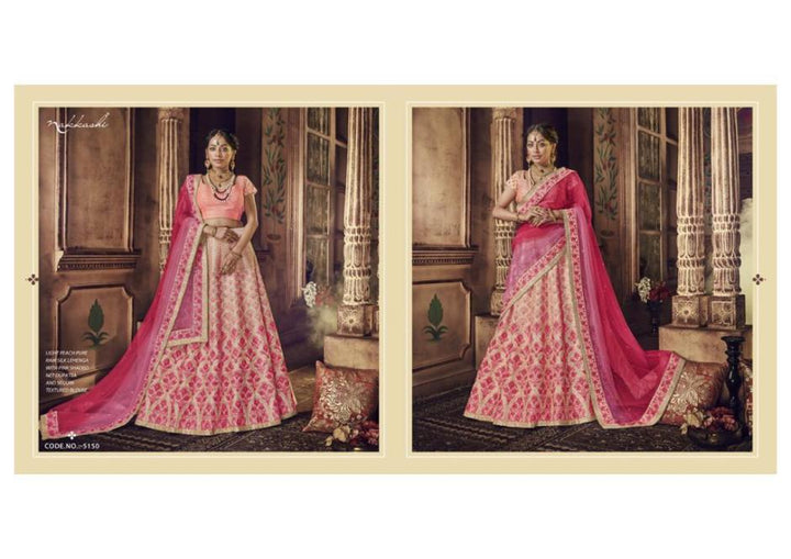 Festive Nakkashi NAK5150 Bridal Multicoloured Pink Peach Net Silk Lehenga Choli - Fashion Nation